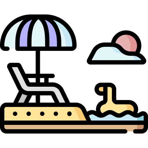 Coloriage de plage avec bain de soleil et ombrelle à imprimer