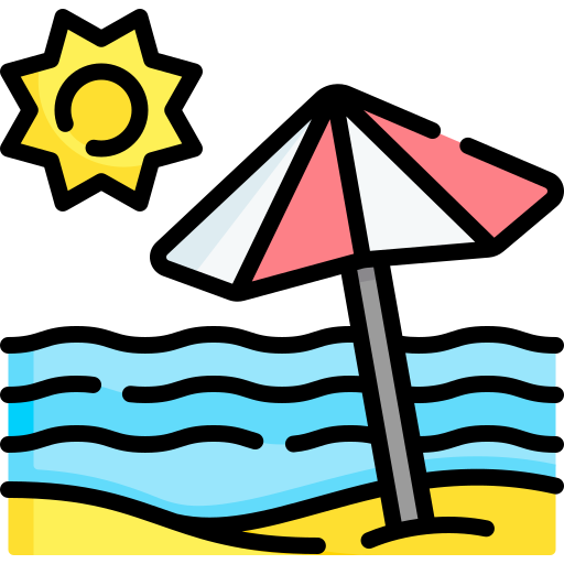 Coloriage de bain de soleil sous l'ombrelle pour les vacances à imprimer