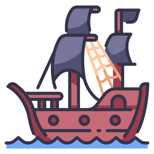 Coloriage de drapeau de pirate sur navire dans l'océan à imprimer.