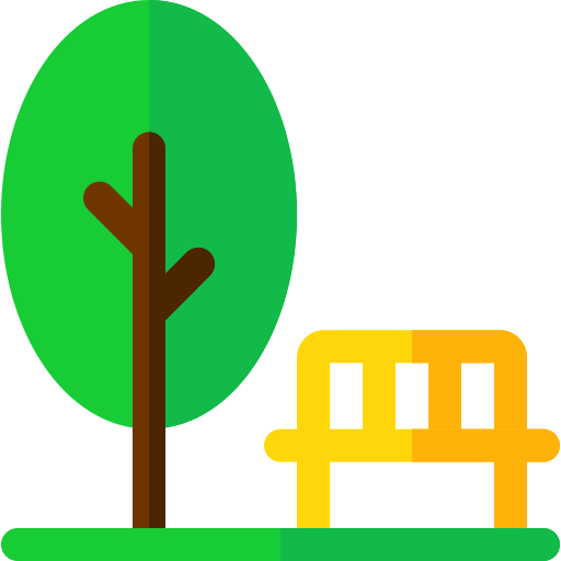 Coloriage de jardin avec arbre et banc à imprimer