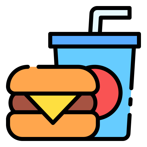 Coloriage de nourriture mal et hamburger de restaurant à imprimer