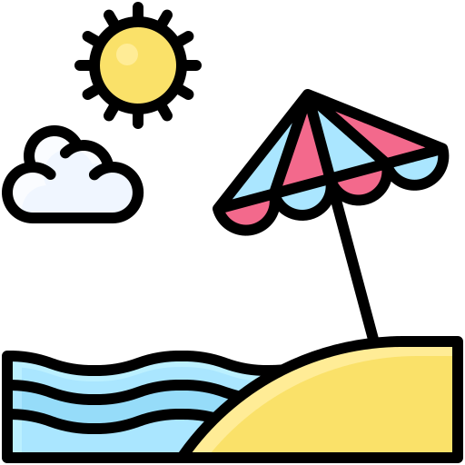 Coloriage de plage d'été sous parasol à imprimer