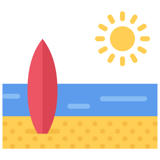 Coloriage de surf à la plage en bord d'océan à imprimer.