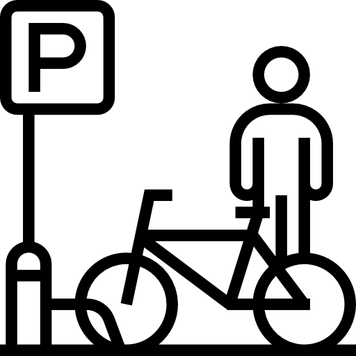 Coloriage de ville à imprimer: architecture, transport, parking et vélos